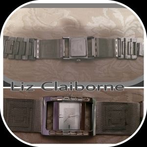 Liz Claiborne Silvertone Fashion Watch- Crystal on both sides of face-EUC